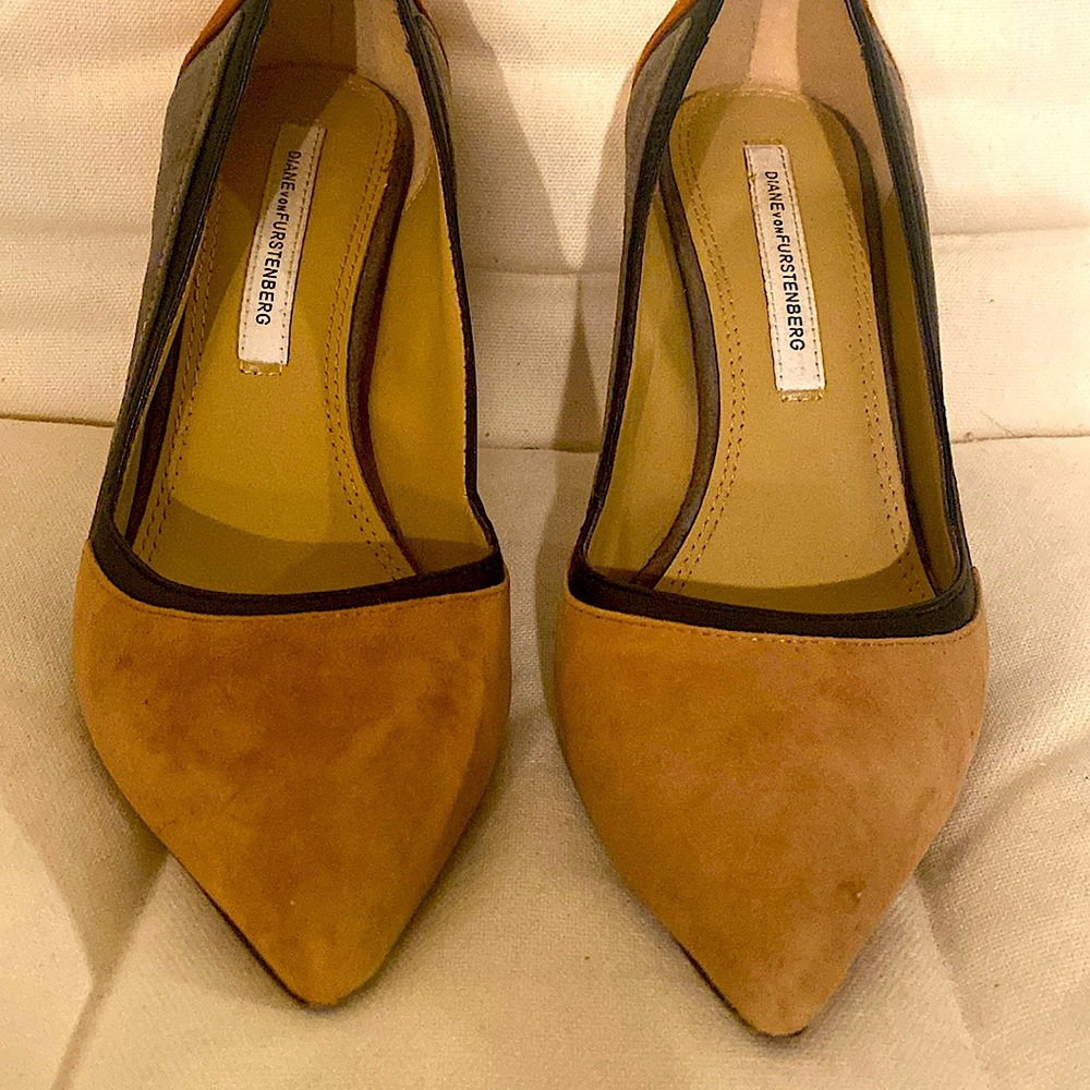 Diane von Furstenberg suede pumps.